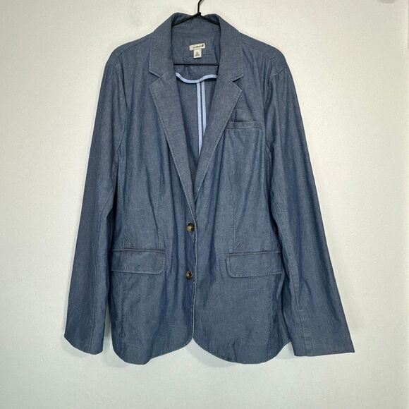 L.L. Bean Chambray Two Button Blazer XL - Picture 2 of 6